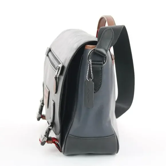 Coach Signature Messenger Bag Gray Black Canvas Leather Crossbody - Picture 3 of 8